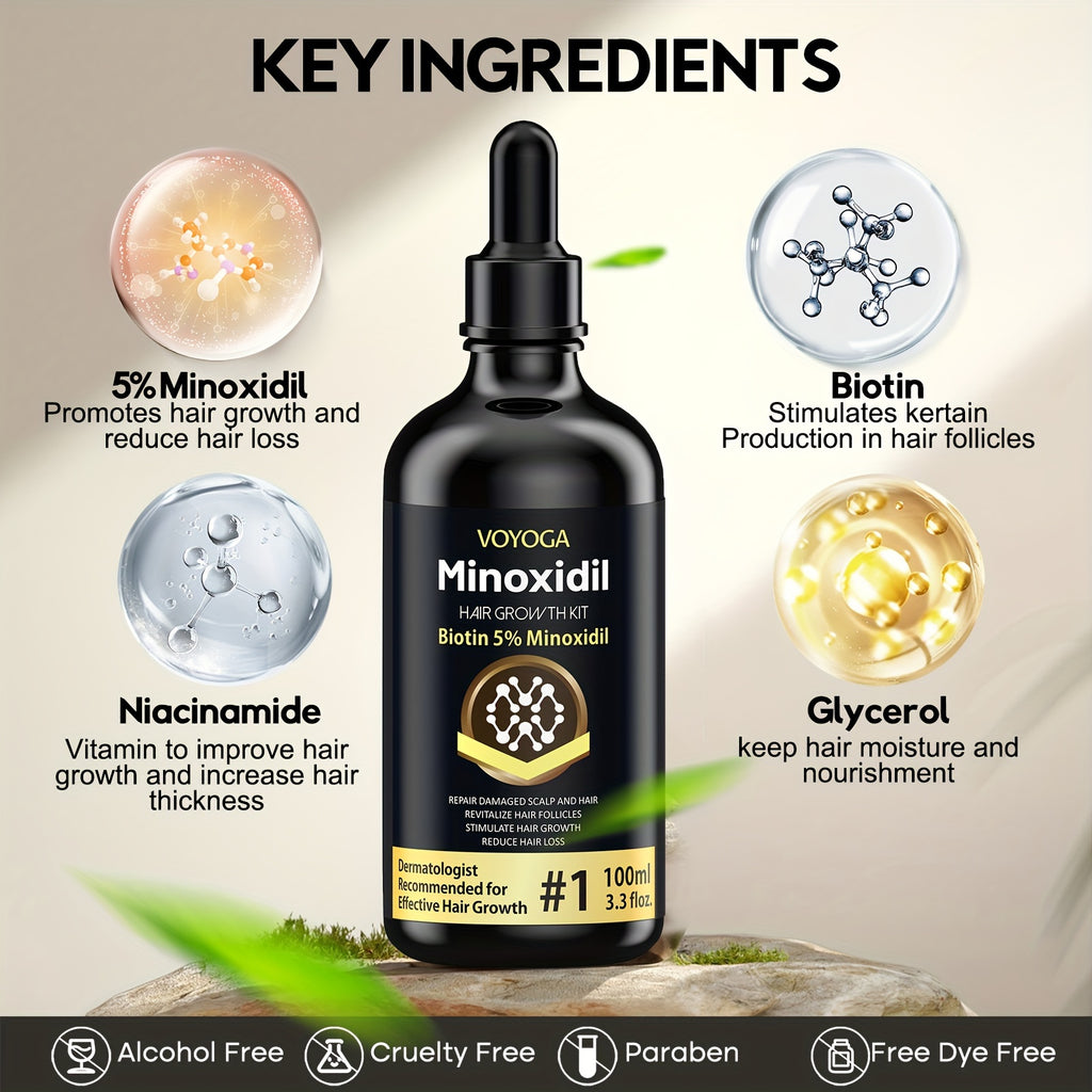 5% Minoxidil for Men and Women Hair Growth Oil, Biotin Hair Growth Serum Hair Regrowth Treatment for Scalp Hair Loss Hair Thinning, Natural Hair Growth for Thicker Longer Fuller Healthier Hair 3.3oz - ScalpX