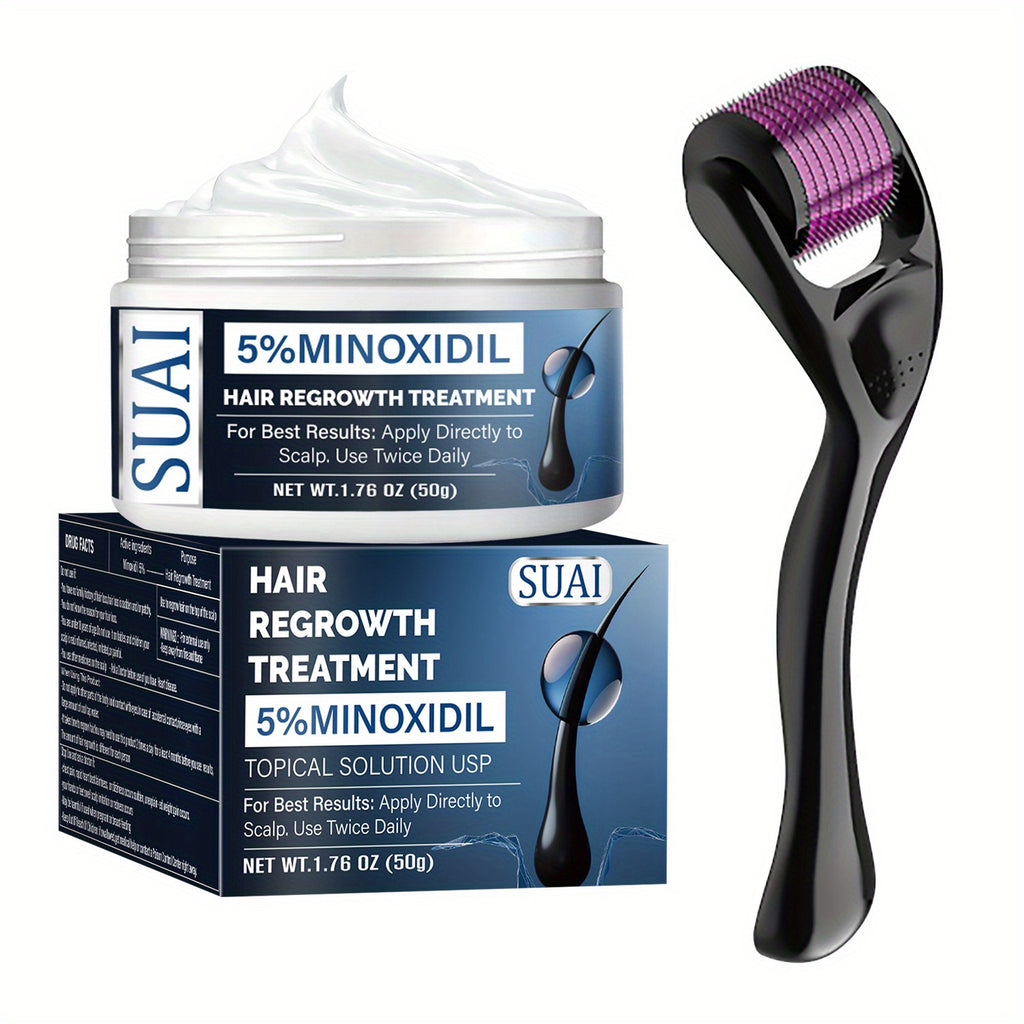 SUAI Hair Regrowth Treatment Kit with 5% Minoxidil, Hair Growth Cream and Dermaroller - Reverses Thinning, Strengthens Follicles for Thicker, Fuller Hair - Normal Hair Type, Promotes Natural Regrowth - ScalpX