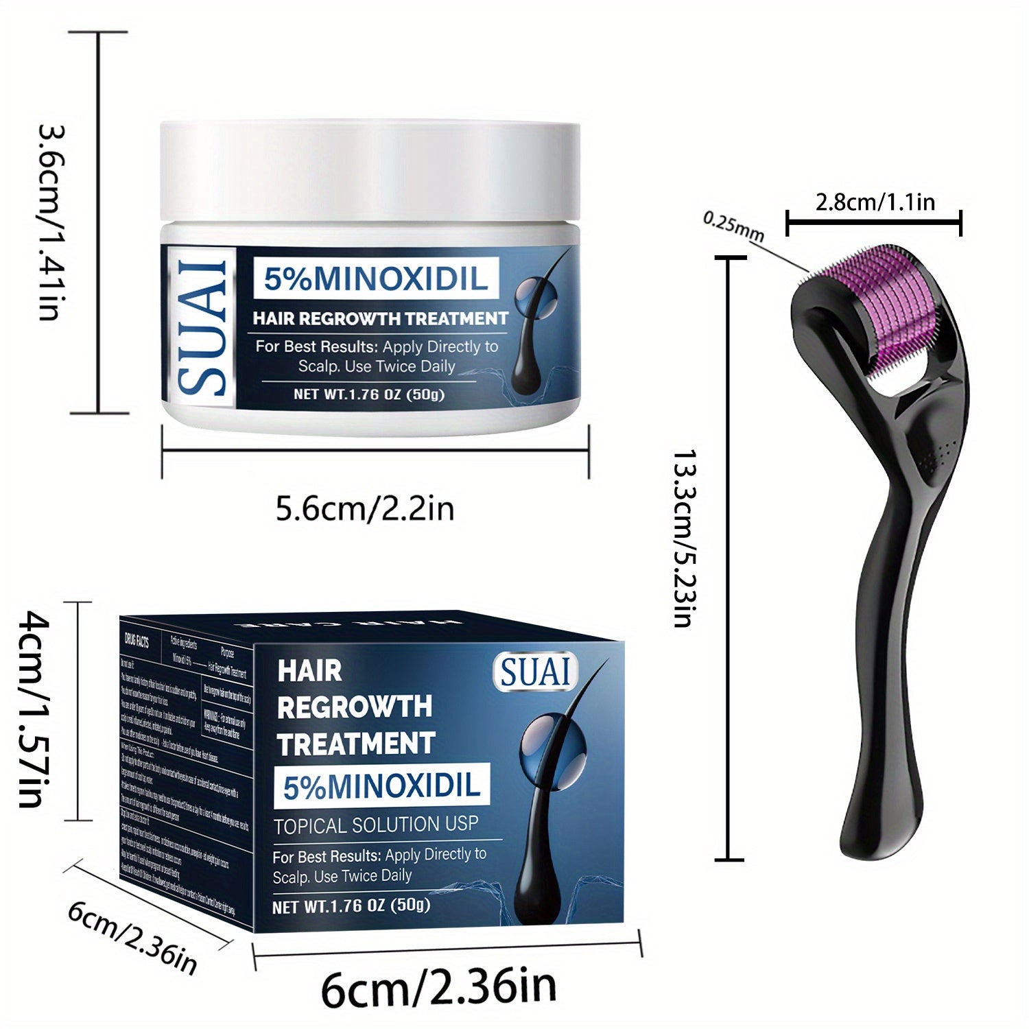 SUAI Hair Regrowth Treatment Kit with 5% Minoxidil, Hair Growth Cream and Dermaroller - Reverses Thinning, Strengthens Follicles for Thicker, Fuller Hair - Normal Hair Type, Promotes Natural Regrowth - ScalpX