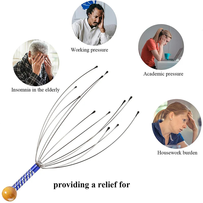 Octopus Head Massager Scratching Scalp Relaxation Relief Body Massager Scratcher Relieves Tension Health Care Tools Random - Scalpx