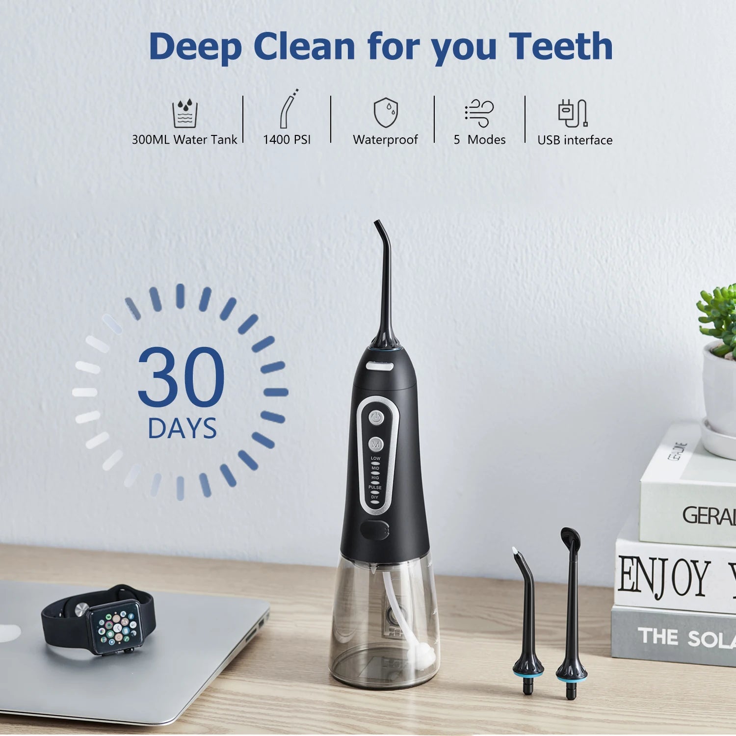 Oral Irrigator USB Rechargeable Water Flosser Portable Dental Water Jet 300ML Water Tank Waterproof Teeth Cleaner For Oral Care - Scalpx