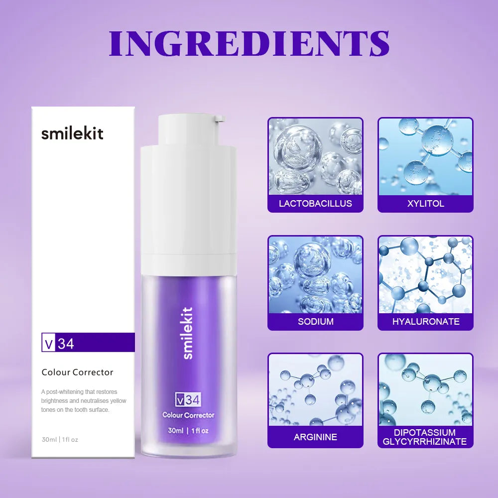 New Teeth Whitening Purple Toothpaste Mousse Dental Care For Teeth White Brightening Tooth Care Reduce Yellowing 30ML - Scalpx
