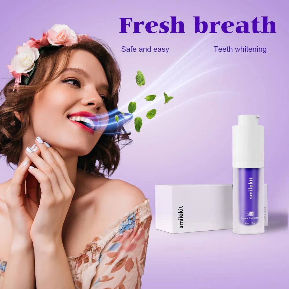 New Teeth Whitening Purple Toothpaste Mousse Dental Care For Teeth White Brightening Tooth Care Reduce Yellowing 30ML - Scalpx