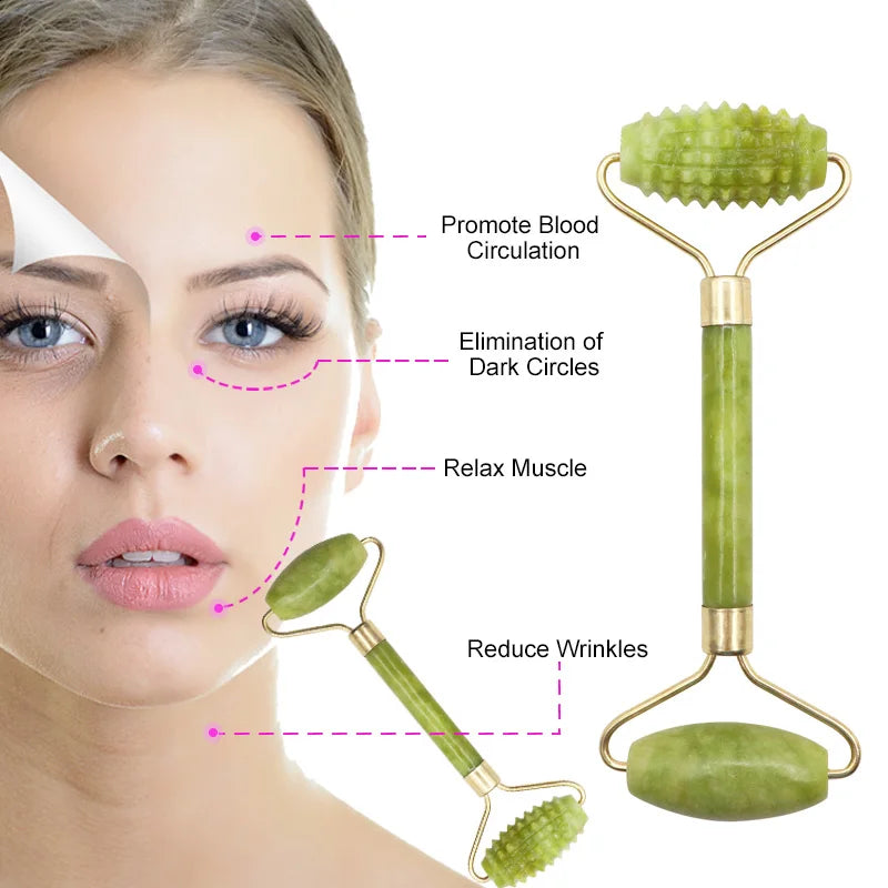 Natural Face Massager For Guasha Scraper Jade Roller Massage Face Gua sha Scraper Jade Roller Microniddle Roller Face Massager - Scalpx