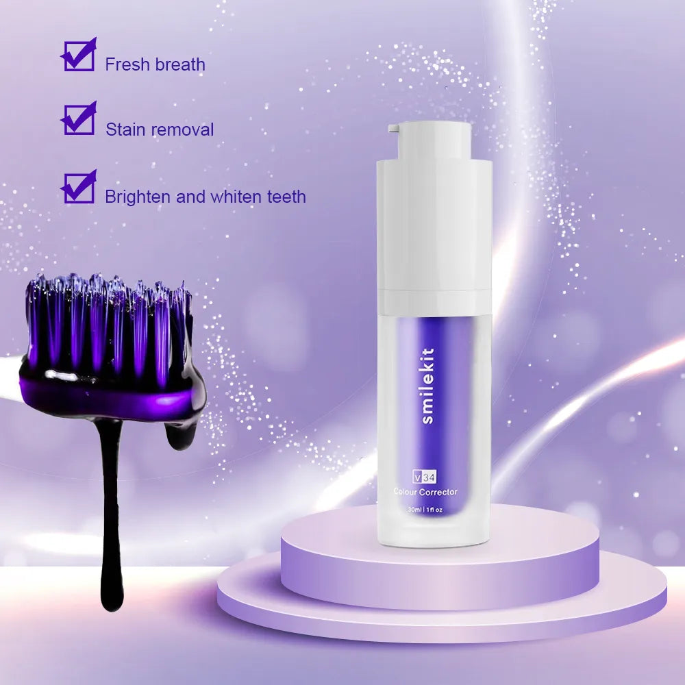 New Teeth Whitening Purple Toothpaste Mousse Dental Care For Teeth White Brightening Tooth Care Reduce Yellowing 30ML - Scalpx