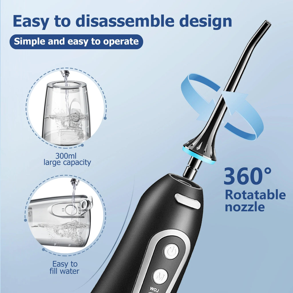 Oral Irrigator USB Rechargeable Water Flosser Portable Dental Water Jet 300ML Water Tank Waterproof Teeth Cleaner For Oral Care - Scalpx