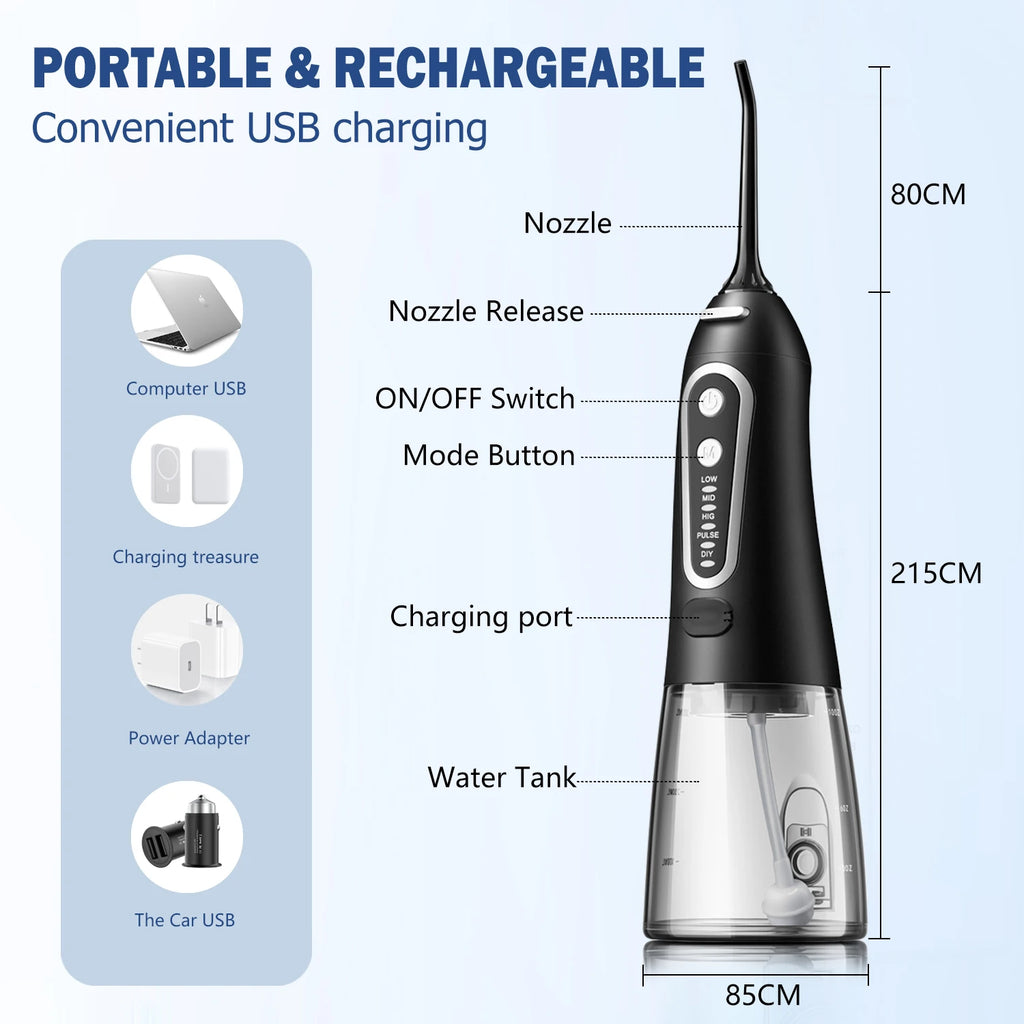 Oral Irrigator USB Rechargeable Water Flosser Portable Dental Water Jet 300ML Water Tank Waterproof Teeth Cleaner For Oral Care - Scalpx