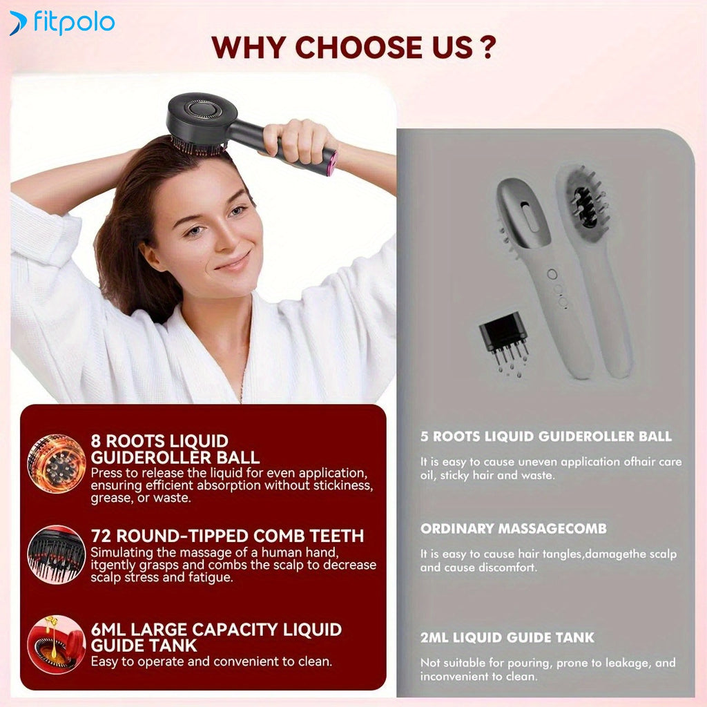 Fitpolo Upgrade 2 in 1 Hair Oil Applicator, Electric Hair Brushes for Hair Growth, Hair Oil Applicator Scalp Massager, USB Rechargeable, 1400mAh Lithium Battery Oil Dispenser for Hai - ScalpX